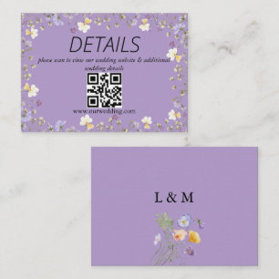 Purple Wildflower Summer Floral Wedding QR Code Enclosure Card