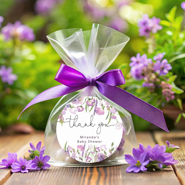 Purple Wildflower Thank You Classic Round Sticker (Creator Uploaded)