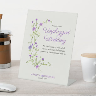 Purple Wildflower Unplugged Wedding Pedestal Sign
