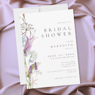 Purple Wildflower Watercolor Minimal Bridal Shower Invitation