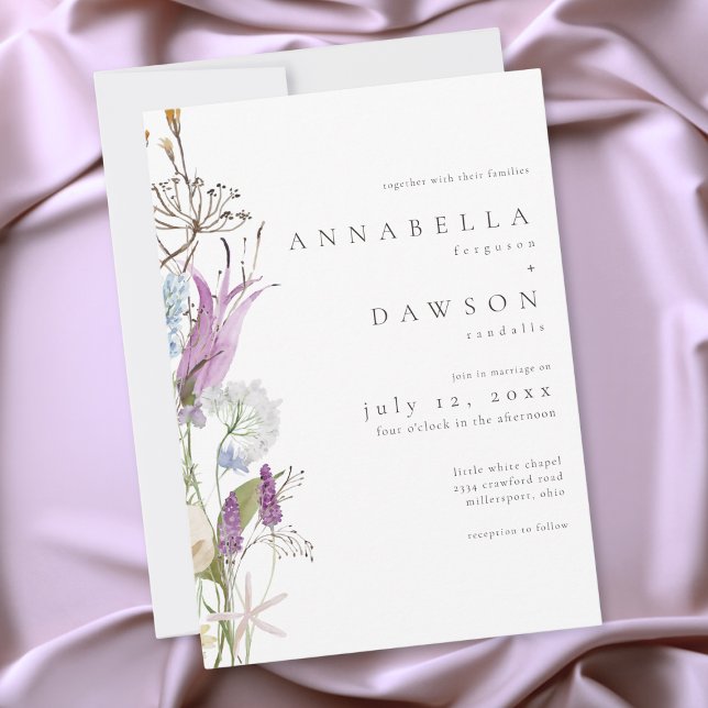 Purple Wildflower Watercolor Minimalist Wedding Invitation (Purple Wildflower Watercolor Minimalist Wedding Invitation)