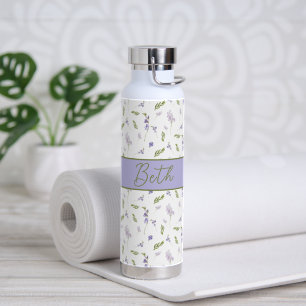 Purple Wildflower Watercolor Monogram Name Water B Bottle