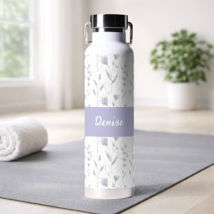 Purple Wildflower Watercolor Monogram Name Water Bottle