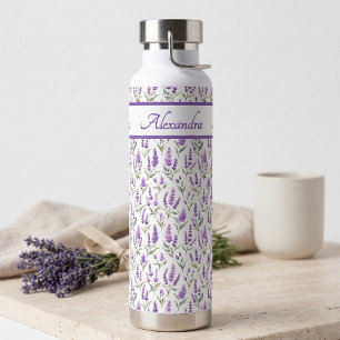 Purple Wildflower Watercolor Monogram Name Water Bottle