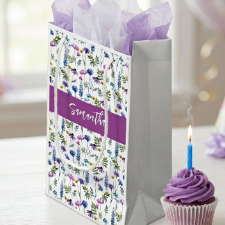 Purple Wildflower Watercolor Monogram Small Gift Bag