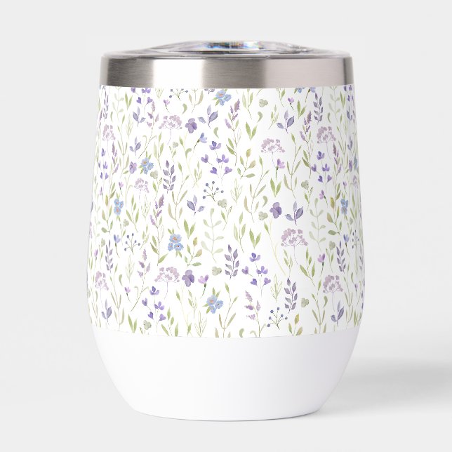 Purple Wildflower Watercolor Thermal Wine Tumbler (Front)