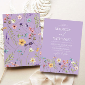 Purple Wildflower Wild Flower Floral Wedding Invitation
