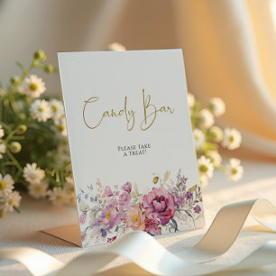 Purple Wildflowers Baby Shower Candy Bar Pedestal Sign