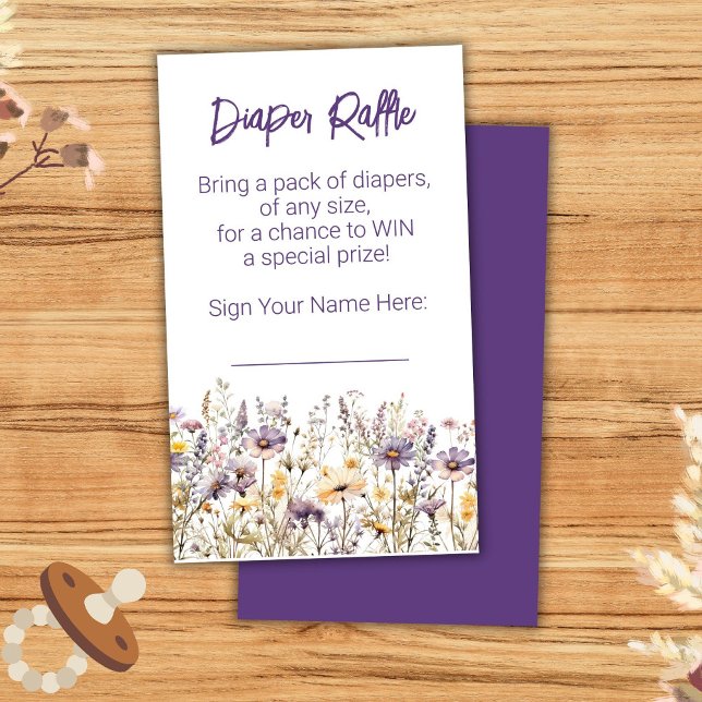 Purple Wildflowers Baby Shower Diaper Raffle Enclosure Card (Creator Uploaded)