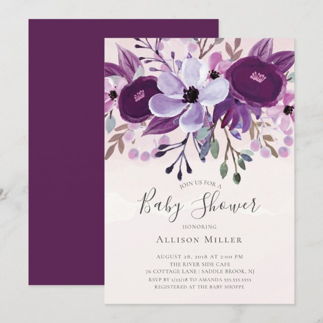 Purple Wildflowers Baby Shower Invitation (Front/Back)