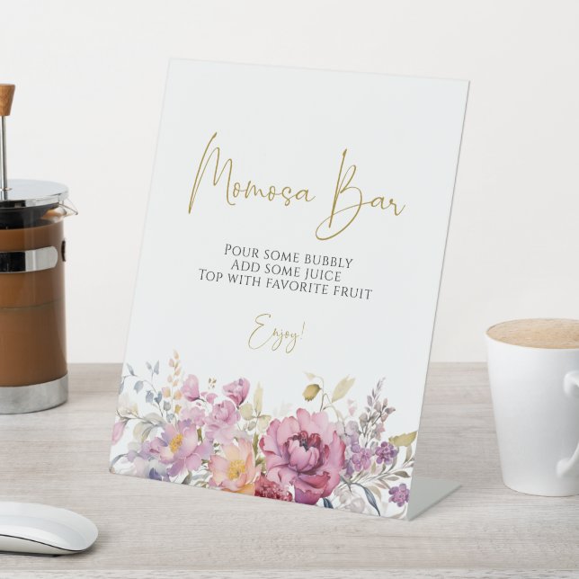 Purple Wildflowers Baby Shower Momosa Bar Pedestal Sign (In SItu)