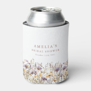 Purple Wildflowers Border Bridal Shower Custom Can Cooler
