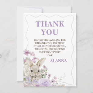 Purple Wildflowers Bunny Birthday Thank You Card