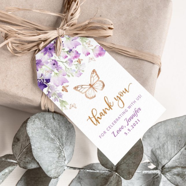 Purple wildflowers butterfly birthday gift tags (Creator Uploaded)