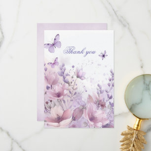 Purple Wildflowers Butterfly Girl's 1st Birthday Thank You Card