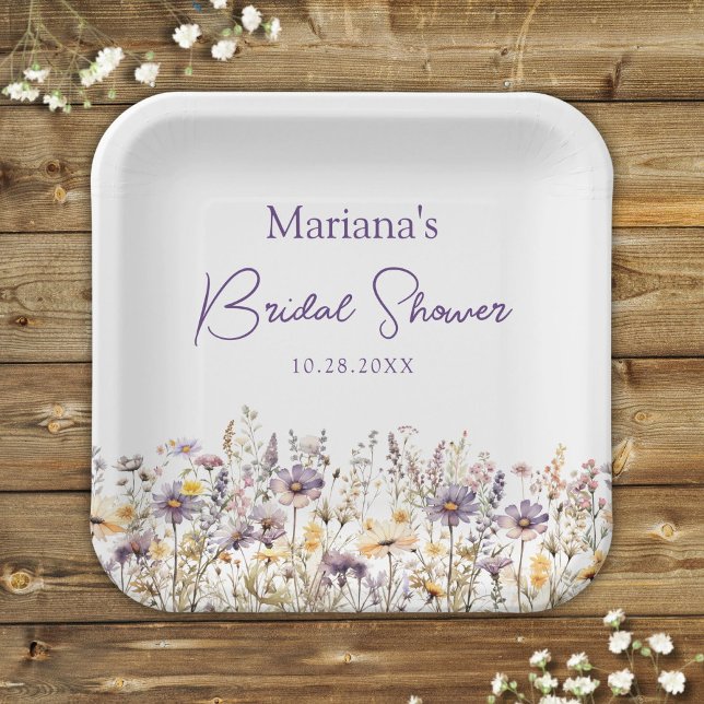 Purple Wildflowers Floral Bridal Shower Paper Plate (Creator Uploaded)