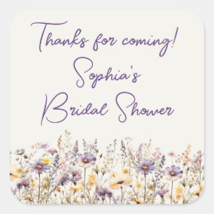 Purple Wildflowers Floral Off White Shower Favours Square Sticker