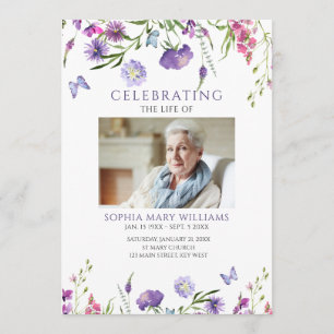 Purple Wildflowers Funeral Order of Service  Programme