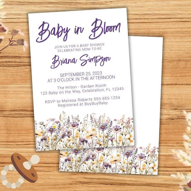 Purple Wildflowers Gender Neutral Baby Shower Invitation (Creator Uploaded)