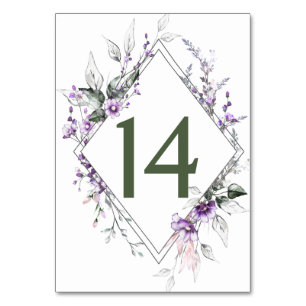 Purple Wildflowers Greenery Floral Wedding Table Number