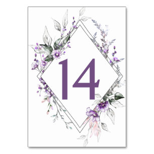 Purple Wildflowers Greenery Floral Wedding Table Number