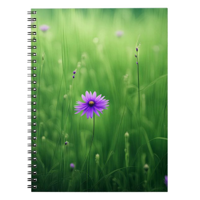Purple Wildflowers In Green Field Notebook (Front)