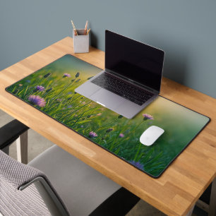Purple Wildflowers In Misty Meadow Desk Mat