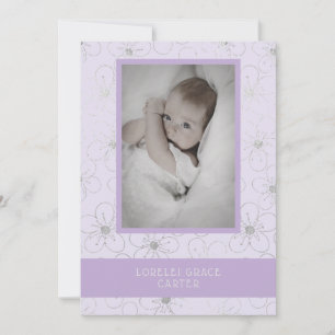 Purple Wildflowers Silver Photo Naming Ceremony Card