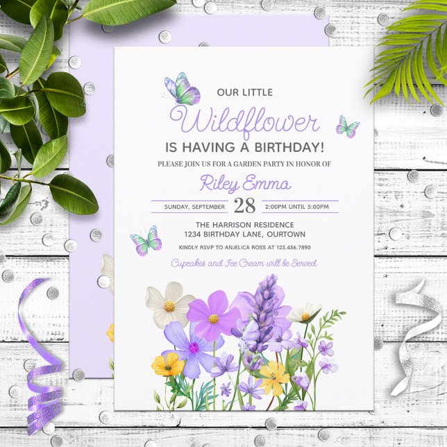 Purple Wildflowers Theme Girl's Birthday Invitation (Creator Uploaded)