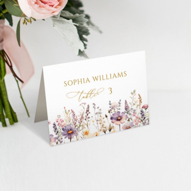 Purple Wildflowers Wedding Place Card (Creator Uploaded)