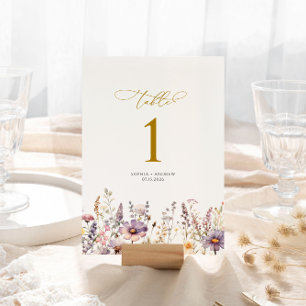 Purple Wildflowers Wedding Table Numbers