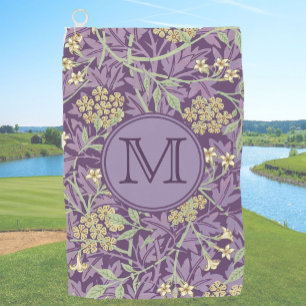 Purple William Morris Custom Initial Ladies Floral Golf Towel