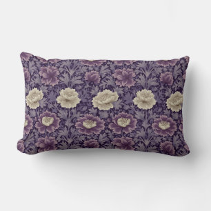 Purple William Morris Style Floral Lumbar Cushion