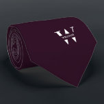 Purple Wine Colour Elegant Monogram   Name  Tie<br><div class="desc">An elegant necktie featuring a bold white monogram across a smooth Colour background. On top of this monogram sits your first or last name spelled out in all capitals. If you prefer a bolder look for the personal name inside of the large letter you can do the following: Use the...</div>