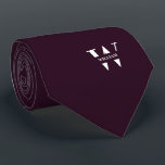 Purple Wine Colour Elegant Monogram   Name  Tie<br><div class="desc">An elegant necktie featuring a bold white monogram across a smooth Colour background. On top of this monogram sits your first or last name spelled out in all capitals. If you prefer a bolder look for the personal name inside of the large letter you can do the following: Use the...</div>