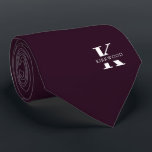 Purple Wine | Elegant Monogram Name | One-Sided Tie<br><div class="desc">An elegant one-sided necktie featuring a bold white monogram across a dark Wine purple backdrop. On top of this monogram sits your first or last name spelled out in all capitals. If you prefer a bolder look for the personal name inside of the large letter you can do the following:...</div>