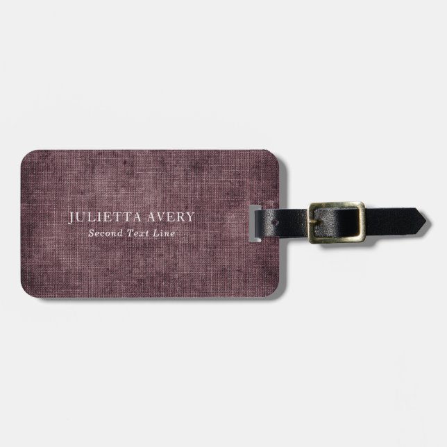 Purple Wine Linen Rustic Texture Luggage Tag (Front Horizontal)