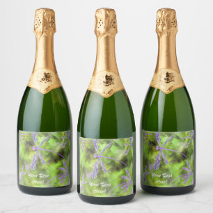 Purple Winged Dragonflies on Lime Sparkling Wine Label