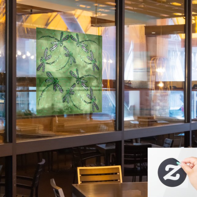 Purple Winged Dragonflies on Soft Lime Green (Restaurant Window)