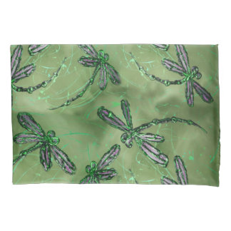 Purple Winged Dragonflies on Soft Lime Pillowcase