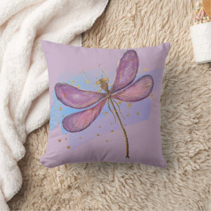 Purple Winged Watercolor Dragonfly Cushion