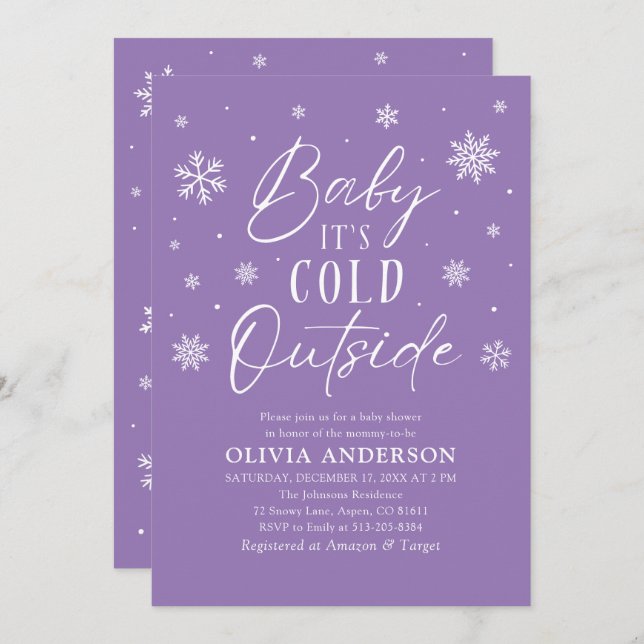 Purple Winter Baby It's Cold Outside Baby Shower Invitation (Front/Back)