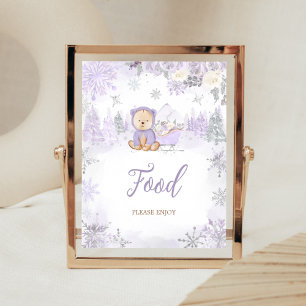 Purple Winter Bear Baby Shower Food Poster