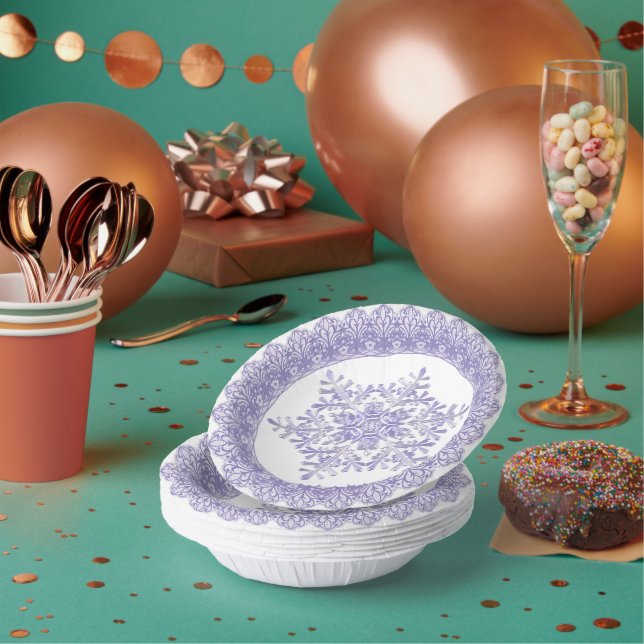 Purple Winter Snowflake Lace Edge Paper Plate (Multi)