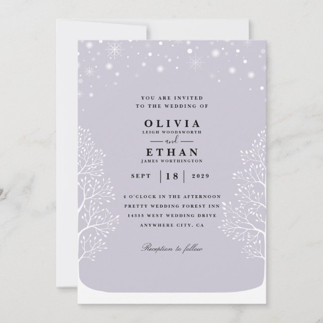 purple winter wedding invitations (Front)