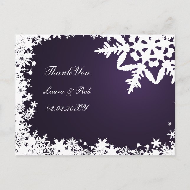 purple winter wedding Thank You Postcard (Front)