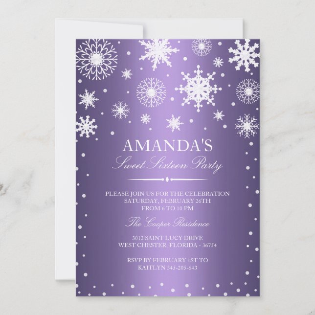 Purple Winter Wonderland Sweet 16 Invitation (Front)