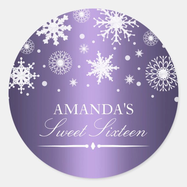 Purple Winter Wonderland Sweet 16 Sticker (Front)