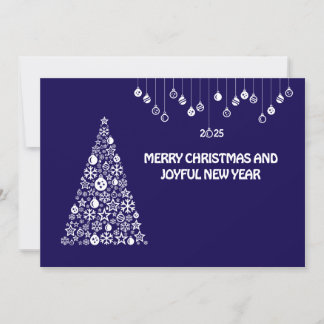 Purple wish card New Year with tree & balls
