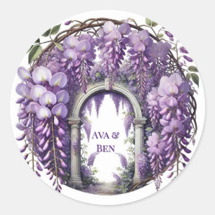 Purple Wisteria Arch Wedding Classic Round Sticker